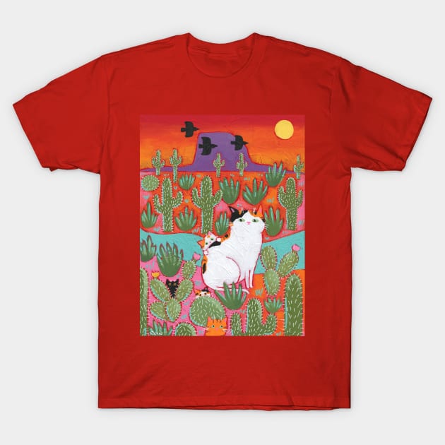 Desert Mom and Kittens T-Shirt by KilkennyCat Art